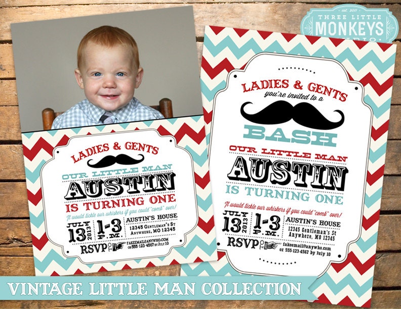 Vintage Little Man Mustache Birthday Party Pack  with 30 items