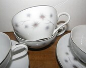 Vintage Creative Platinum Starburst Fine China Japan 3 Cups 2 Saucers and 1 FREE cup