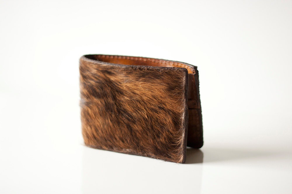 Handmade Hair On Dark Brown Brindle Leather Billfold Wallet