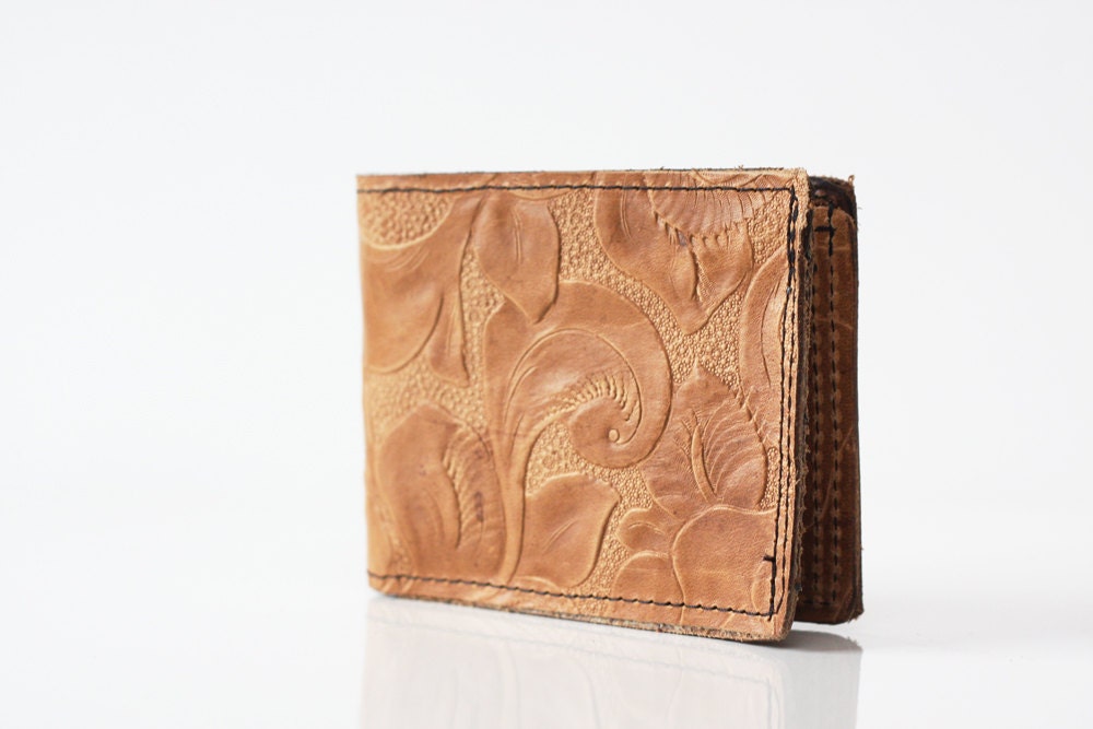 Handmade Floral Embossed Tooled Leather Billfold Wallet