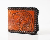 Handmade Floral Embossed Tooling Leather Hand Laced Billfold Wallet