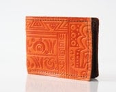 Handmade Tribal Orange Embossed Leather Billfold Wallet