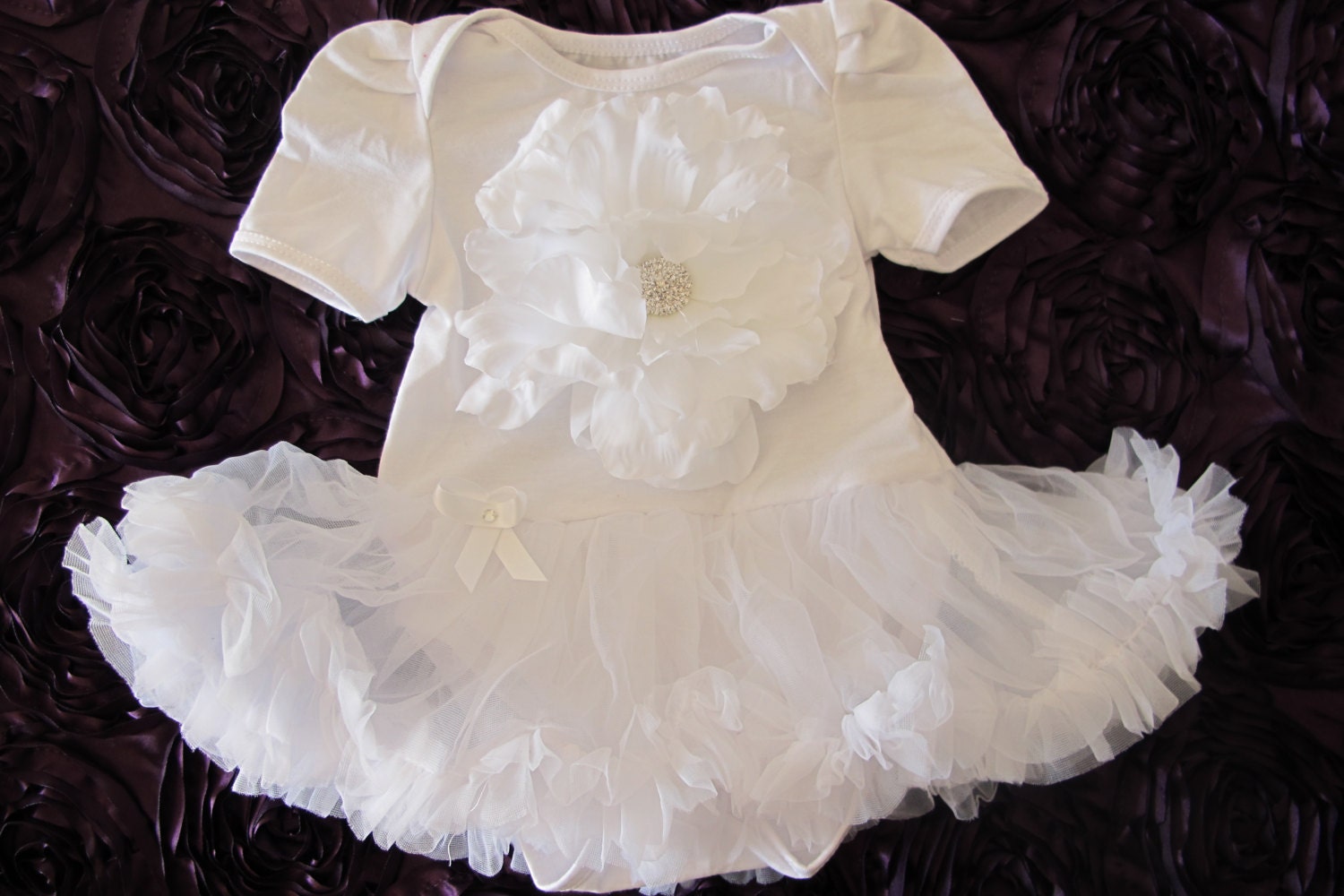 White baby girl Onesie tutu skirt  ,Baby Girl romper.