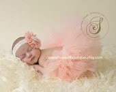 Sweet Vintage Peach Couture Tutu Newborn Tutu Custom Made With Matching Vintage Style Flower Headband Stunning Newborn Photo Prop