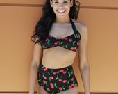 Cherry (black) retro bikini set