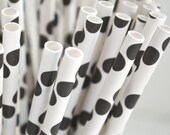 50 BLACK polka dot paper straws - made in USA