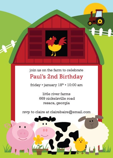 Barnyard Farm Animals Invitation - Barn