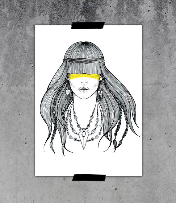 Tribal- A4 Printed illustration, tribal, boho, boheme, beads