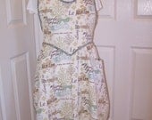 French Garden Womens Plus Sized Full apron,  Hostess Apron, Stylist apron, Soft teal and ecru Ladies Apron