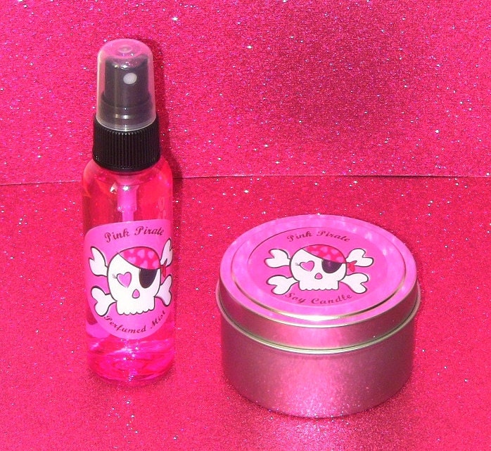 Pink Pirate Perfumed Mist Soy Candle Set Kawaii Cute Skull Kawai Gift