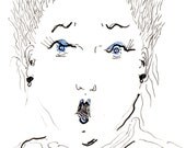 You Don't Say.  Tiny original pen and ink drawing (ACEO original)