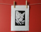 Waiting - original, unmounted lino print