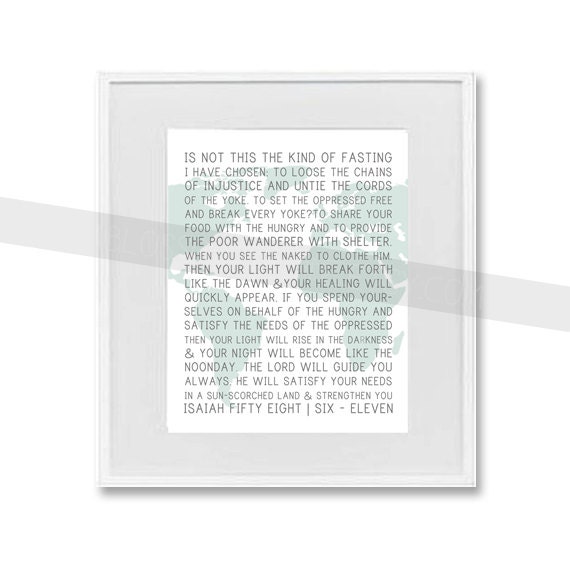 INSTANT DOWNLOAD - Isaiah 58 Scripture Print green and gray 8x10 bible verse wall art - All Proceeds go to Compassion International