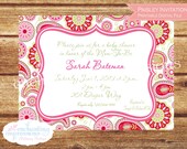 Paisley Mint and Pink Shower/Birthday Invitation - Printable - Digital File Only