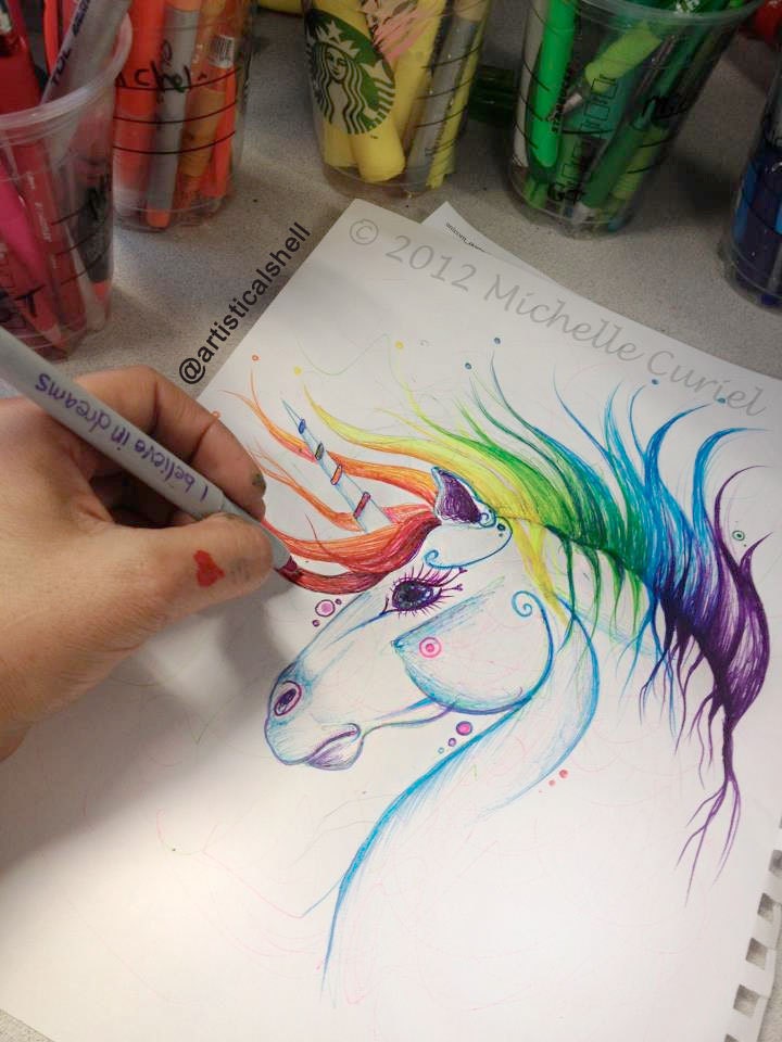 I believe in Unicorns - Original Drawing 9x12
