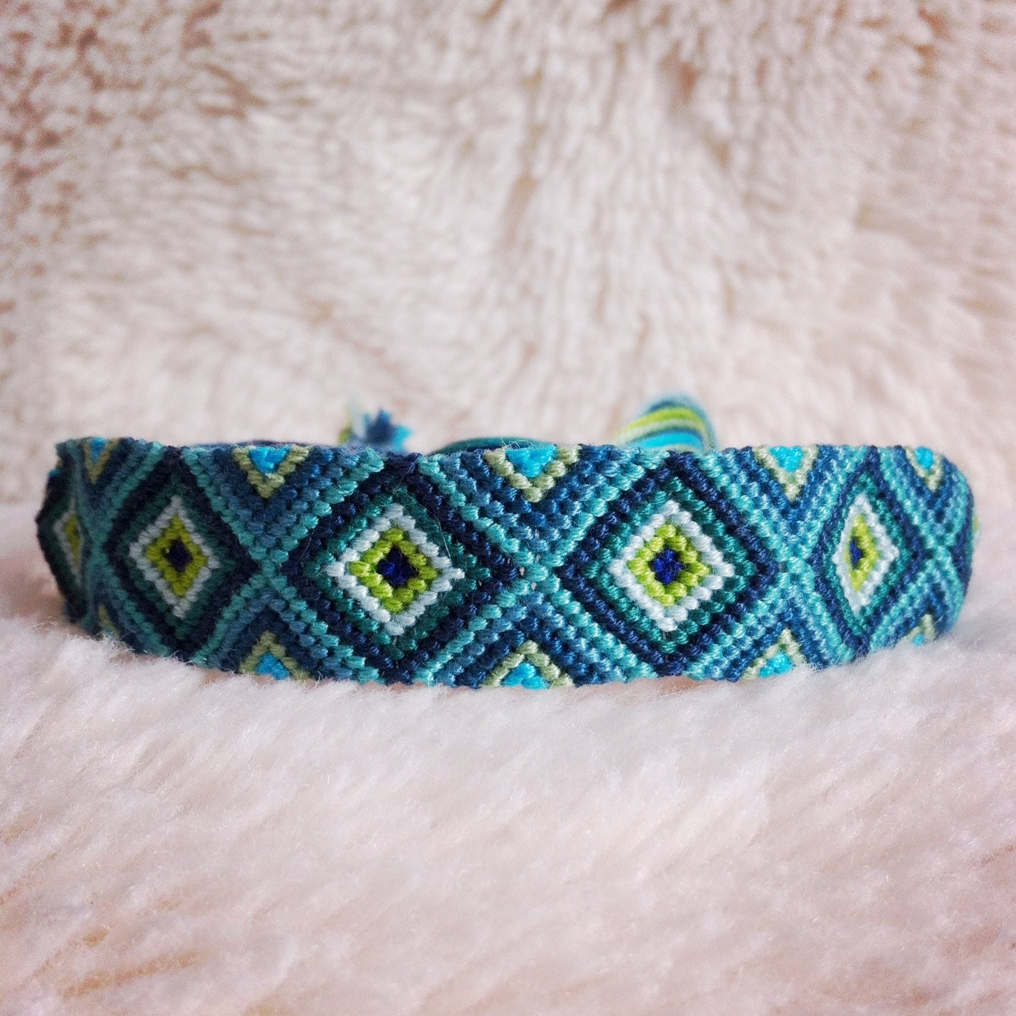 Friendship Bracelet - SALE: Braided Handmade Embroidery Floss Fiber Friendship Bracelet - Extra-Wide Full Diamonds