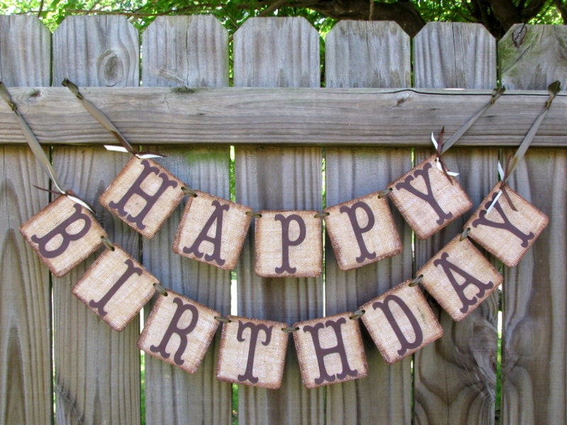 Burlap Happy Birthday Banner Rustic Party Adult Birthday Banner