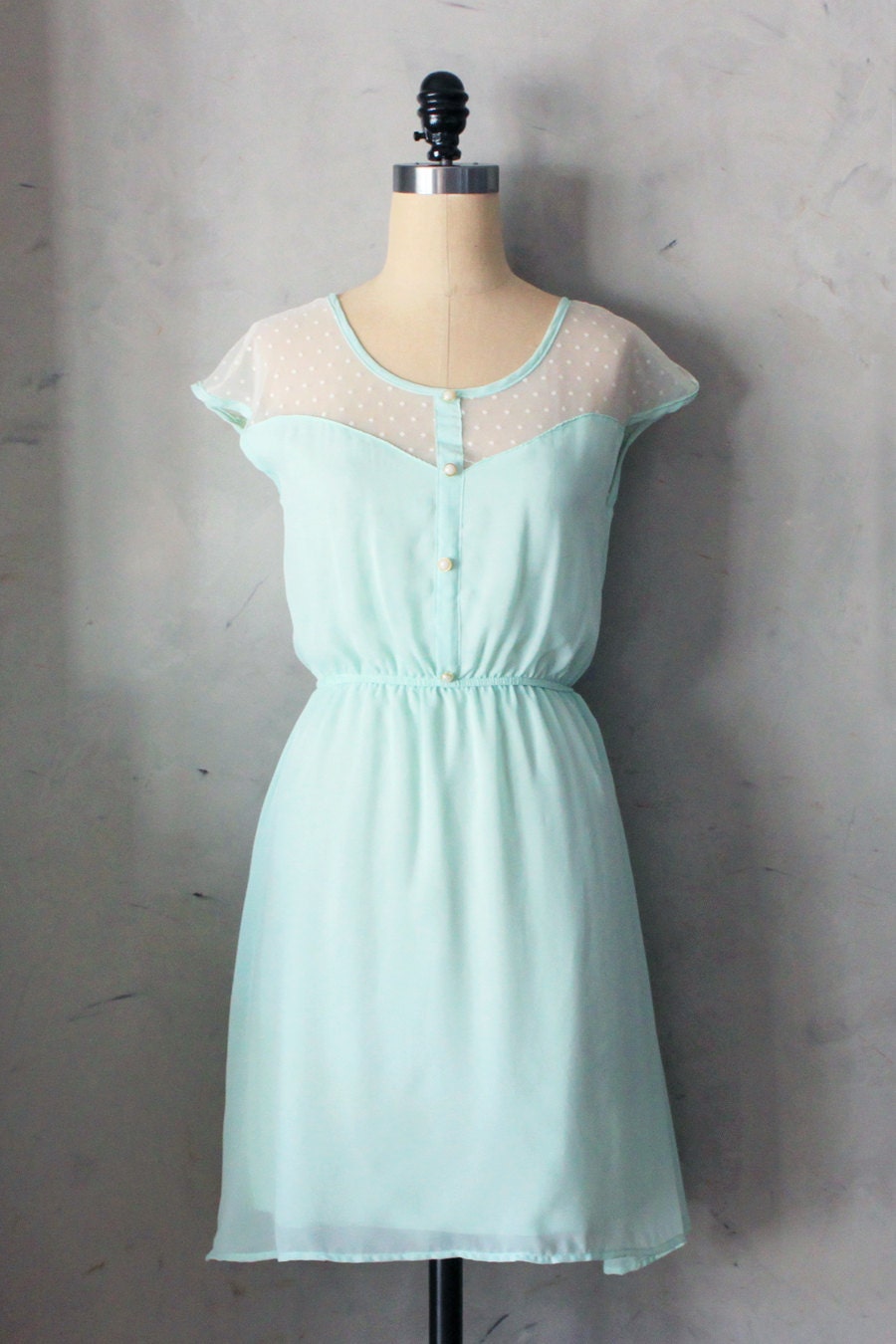 PETIT DEJEUNER in Spearmint- Mint chiffon dress ivory lace inset // bridesmaid dress // woodland // romantic // day // party
