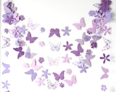 purple paper garland with flowers and butterflies birthday party  wedding easter bridal shower baby shower - ksenchik30