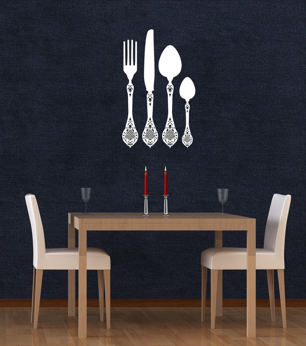 Victorian Flatware, Knife, Spoon, Fork - Decal, Vinyl, Sticker, Wall, Kitchen, Dining, Restaurant Decor