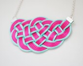 Mint and hot pink big knot necklace, knotted cords, fuchsia, summer, rope jewelry, elegant, gift for her, nautical style
