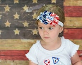 Patriotic shabby headband - 4th of July - All American - Star and stripes - red, white and blue - Deployment - Homecoming - flower headband