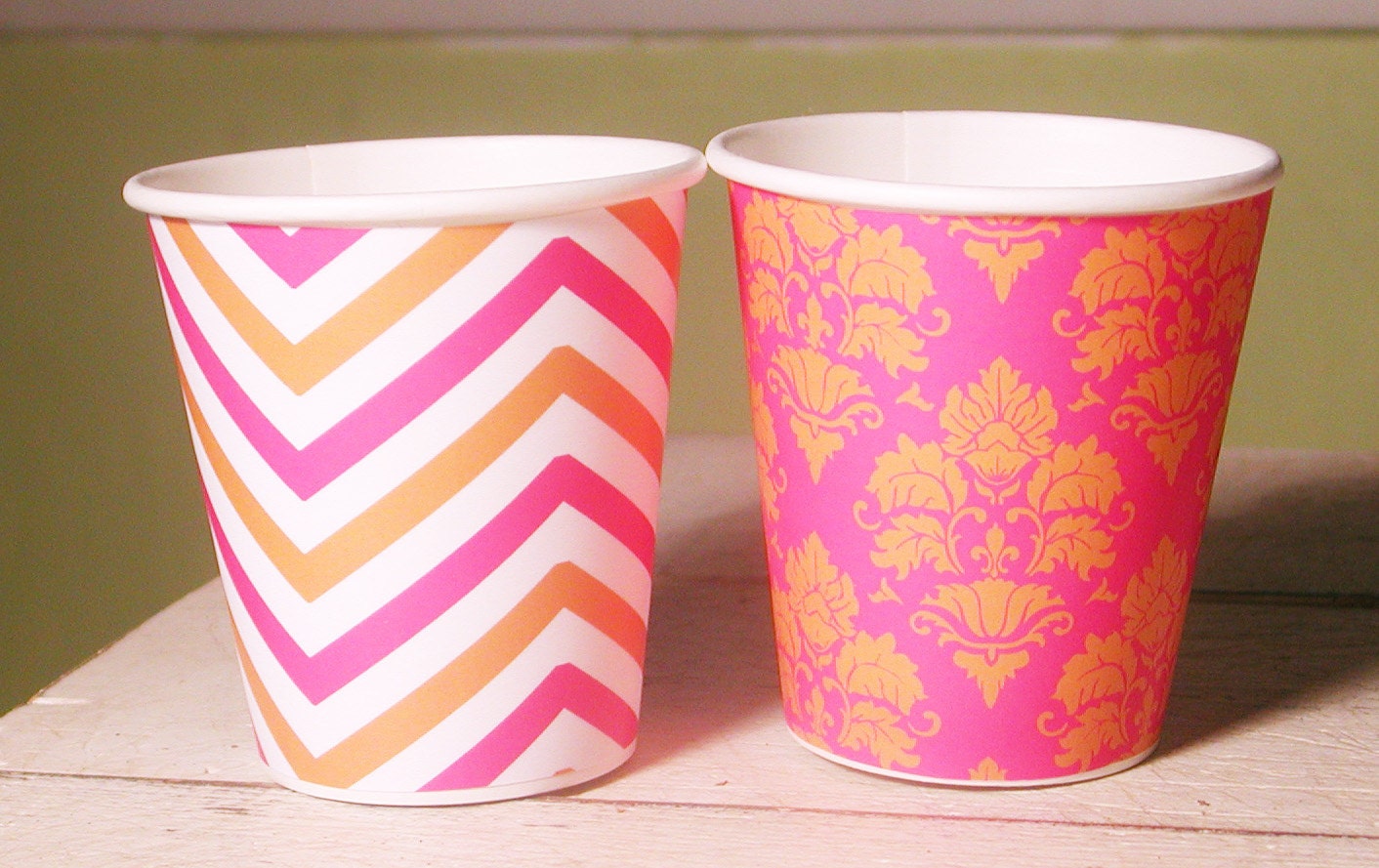 Chevron and Damask Orange & Pink Hot/Cold Paper Party Cups - Set of 12 Il_570xn