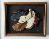 Vintage Stained & Slag Glass Southwestern Wall Hanging PROFESSIONALLY Framed SIGNED