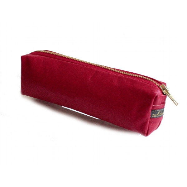 boxy pouch pencil case red leather