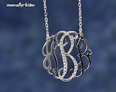 Diamond Monogram necklace- CZ Initial necklace-1" silver name necklace