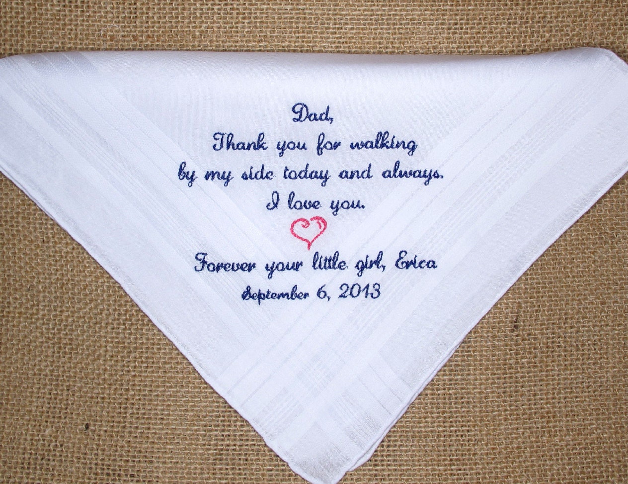 Man's Personalized Embroidered Wedding Bridal Handkerchief for the Father of the Bride