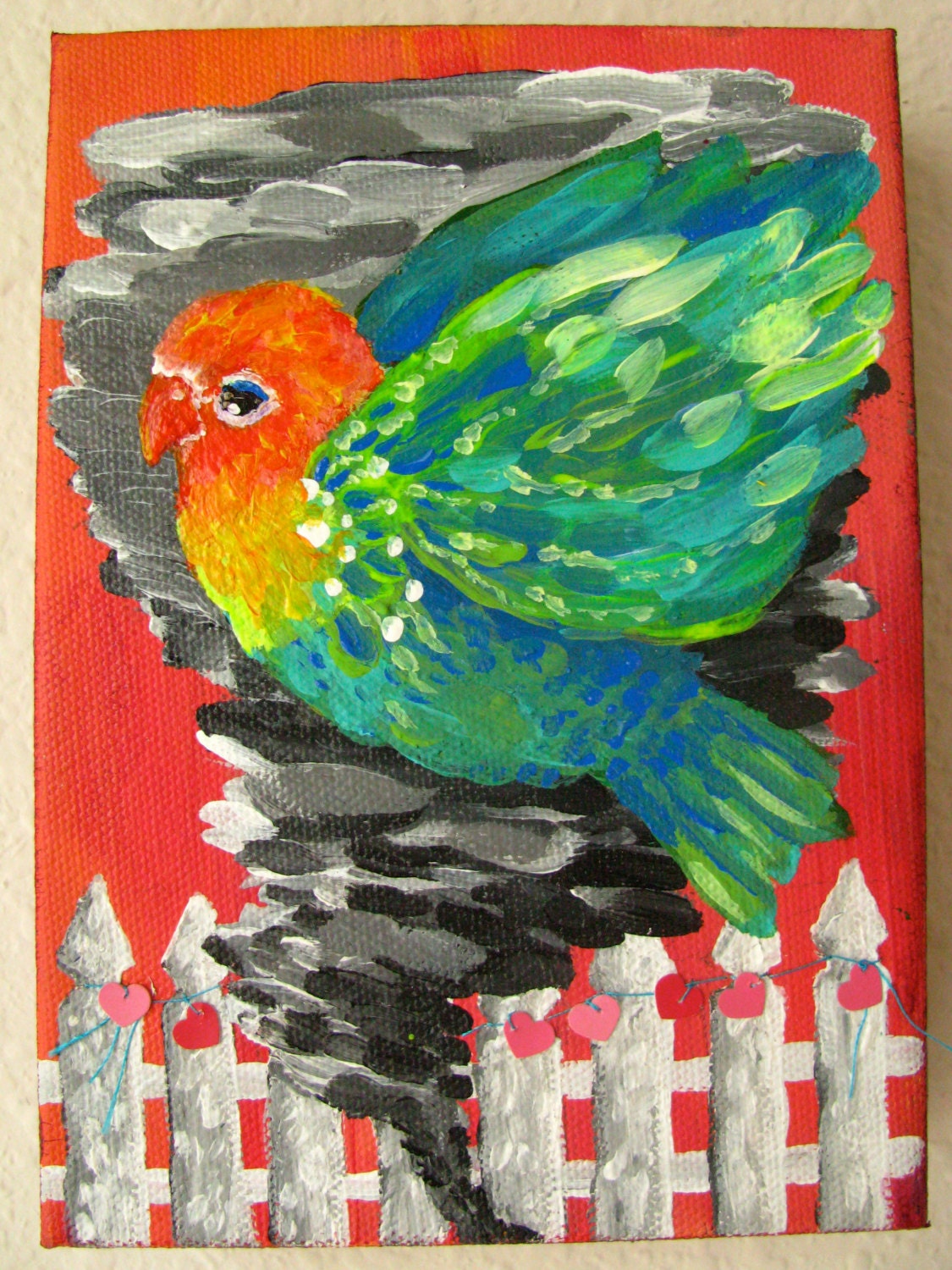 Homeward Bound (original painting, lovebird, tornado, love story, hearts, long distance)