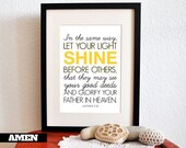 Matthew 5:16. Nursery Decor. Let your light shine. 8x10 Printable Christian Poster.Bible Verse.