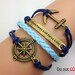 Anchor  & Compass Bracelet (Where There's a Will There's a Way) Navy Blue Rope  and Blue leather  Personalized Adjustable 2124S