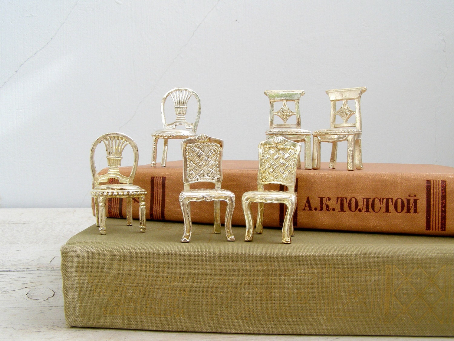 Mid Century Doll house Chairs, Silver plated chairs lot, Victorian, Miniature chairs, doll house furniture, Gift for girl, collectible