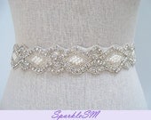 Rhinestone Pearl Bridal Sash - Greta