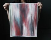 16x20 Abstract Painting on Unstretched Canvas. Crimson red, Pink, Charcoal Gray, White, Light blue, Pale Chartreuse