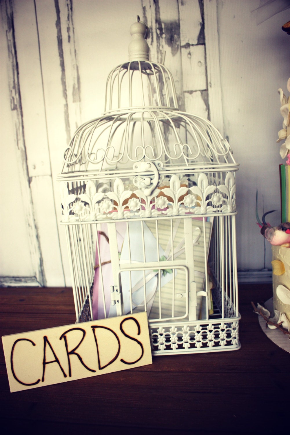 Birdcage wedding card holder-Shabby birdcage card holder-Wedding card holder-Wedding card box