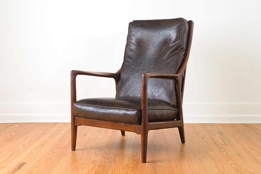 Vintage Mid Century Milo Baughman Wood Framed Recliner Lounge Chair