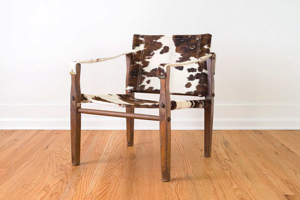 Custom Cowhide Upholstered Campaign Chair - Safari Chair