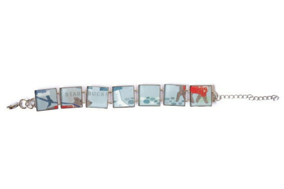 Resin Jewelry, Recycled jewelry, Starbucks Jewelry, custom bracelets, silver bracelets (walking a dog)