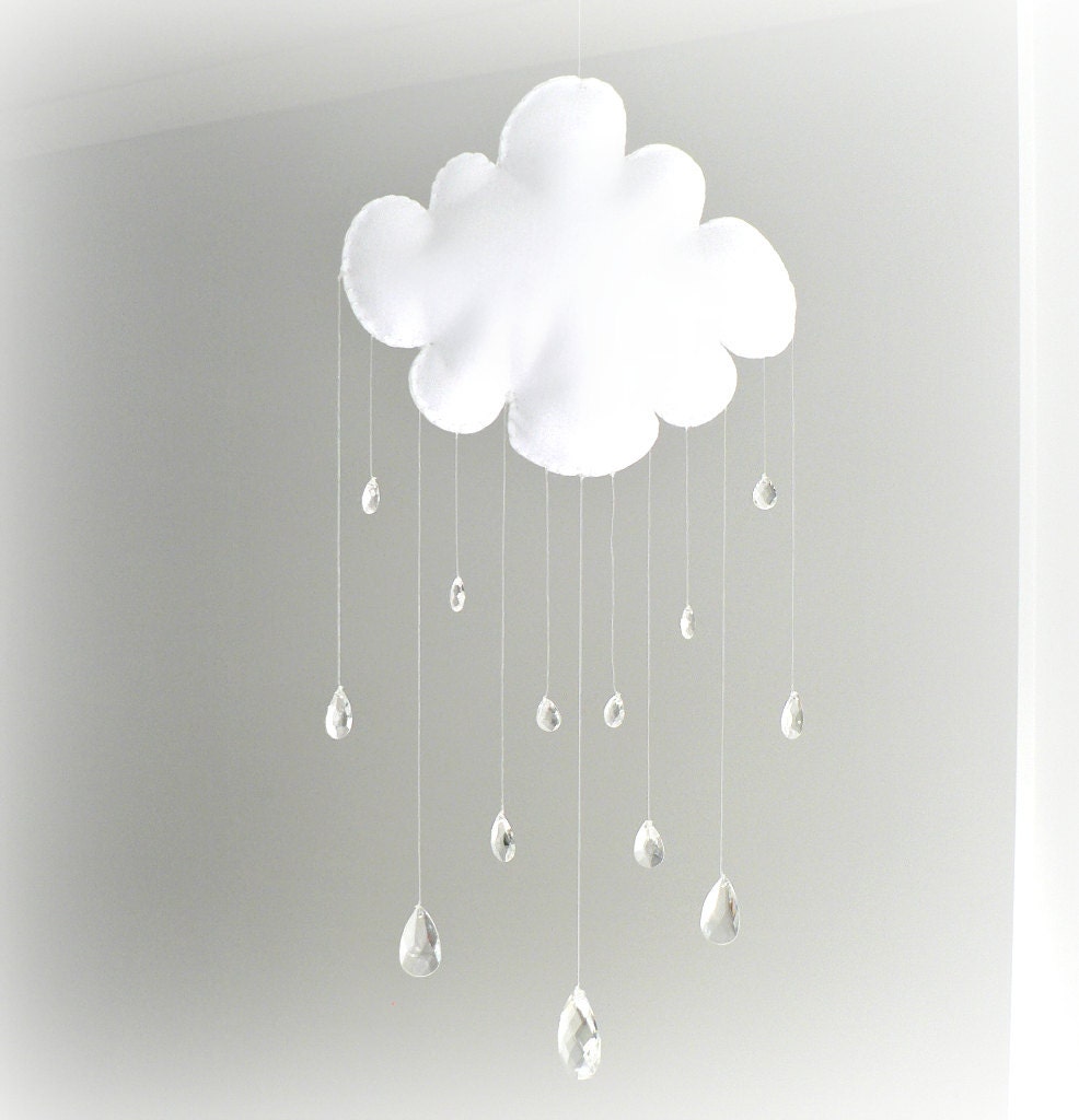 Rain Cloud mobile - baby mobile - crystal mobile - sun catcher - clear crystal rain drops - Nursery Decor - LullabyMobiles