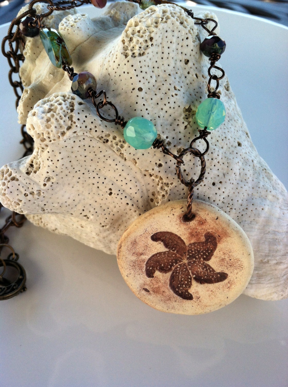 Trinity Vintage Patina Star Fish Beachy surfer girl Necklace OOAK at Buy The Shore