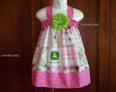 John Deere outfit dress barnyard farm Pink Green Birthday Party baby Girl cowgirl western country fair bow size 3 6 9 12 18m  2t 3t 4t 5 6
