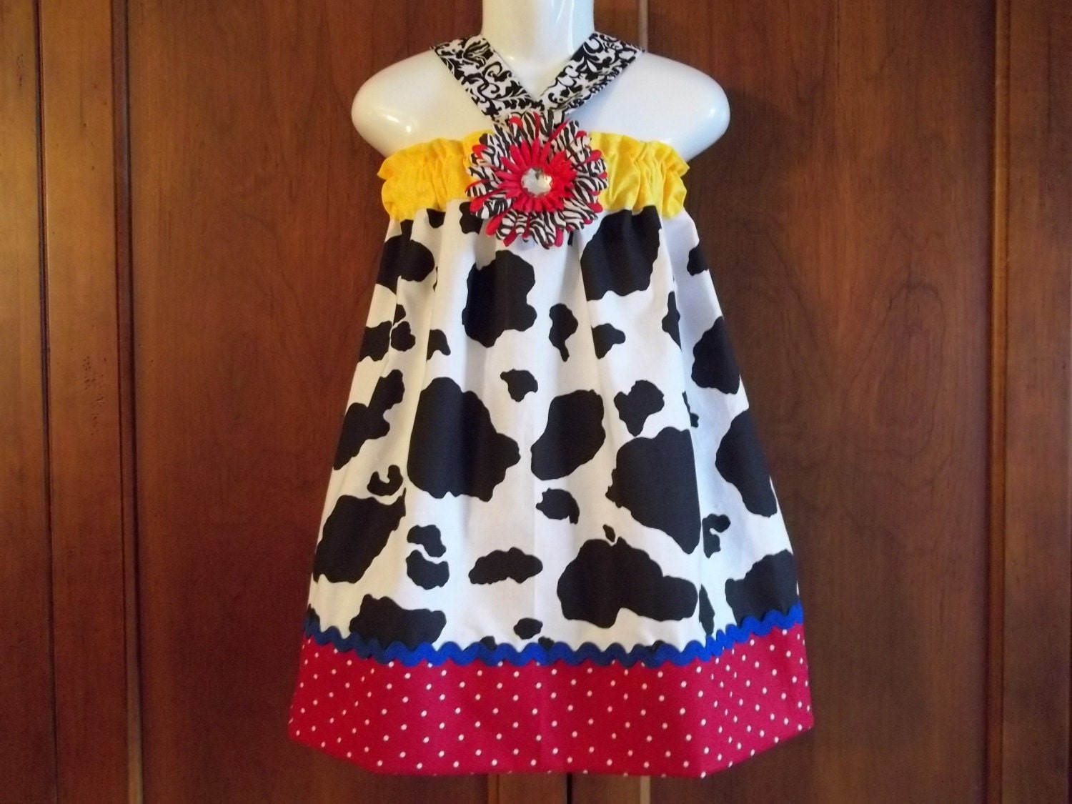 cowgirl dress Jessie Toy Story 1st Birthday Disney Party outfit barnyard girls zebra bow HALTER knot  9 12 18 months 2t 3t 4t  toddler