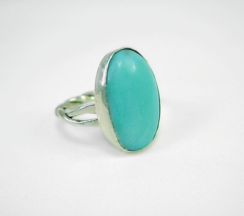 Sterling Silver & Amazonite Ring,Twisted Band. Hand cut stone, Mom's Day Gift