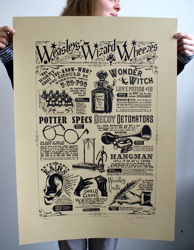 Harry Potter "Weasley's Wheezes' Hand Pulled Limited Edition Screen Print