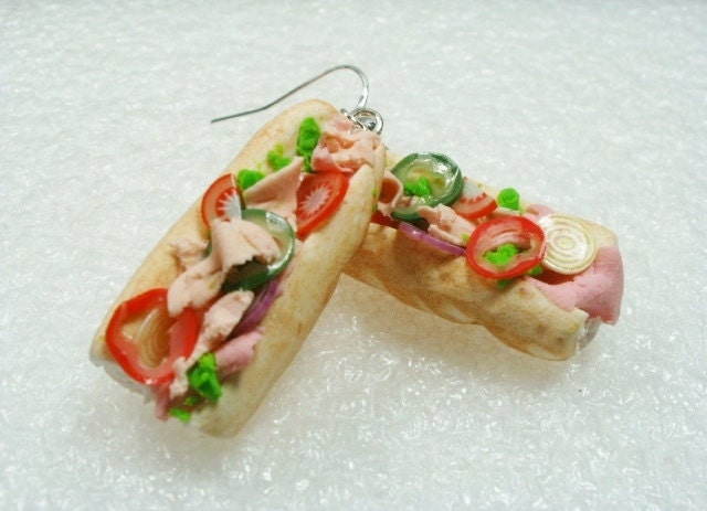 Sub sandwich earrings . Polymer clay.
