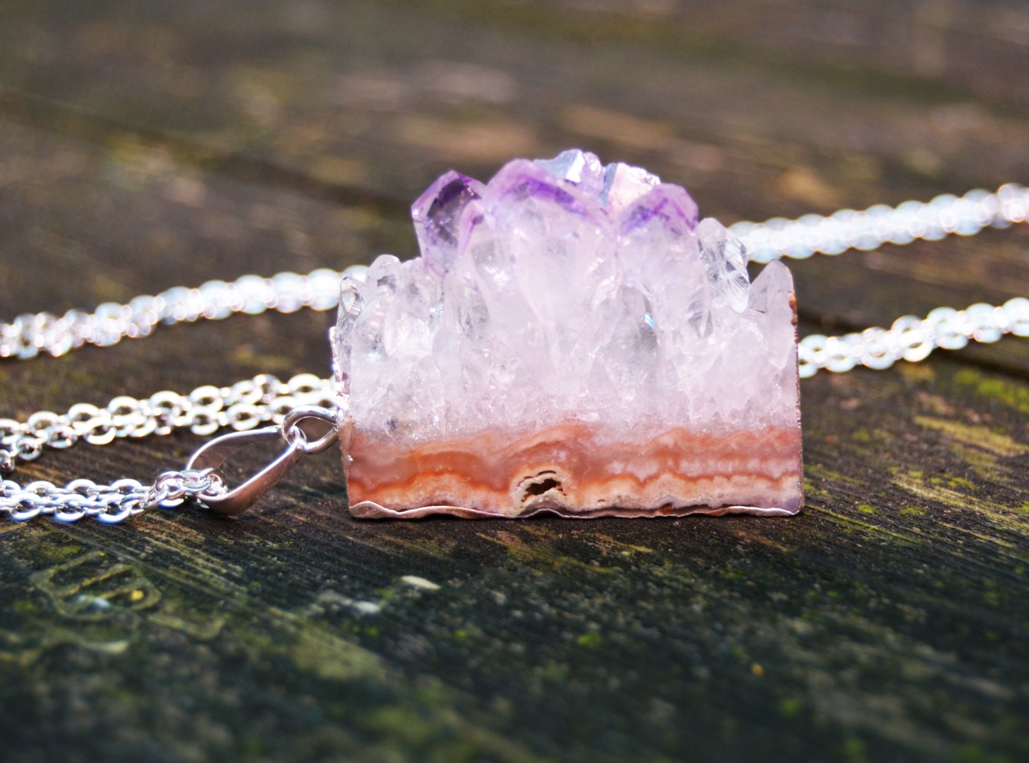 Rare Amethyst Druzy Slice Necklace