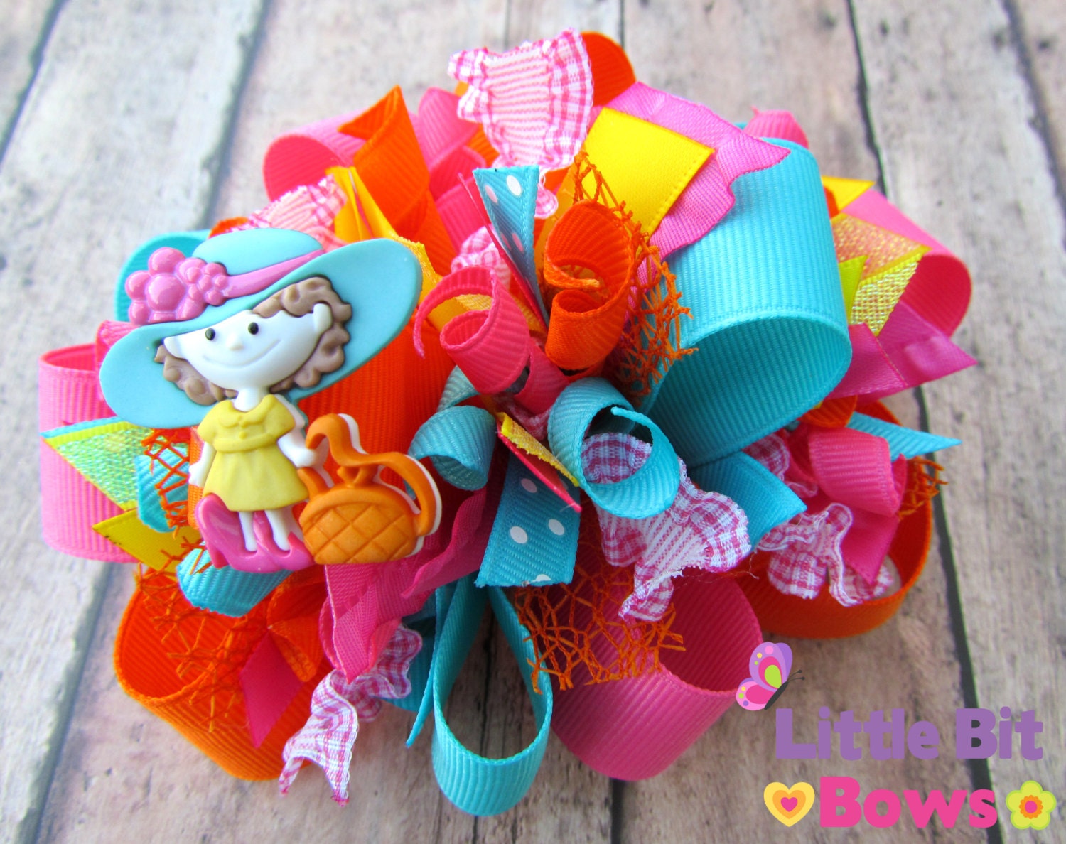 Orange, Pink, Yellow, and  Turquoise Dress Up Time Boutique Funky Bow